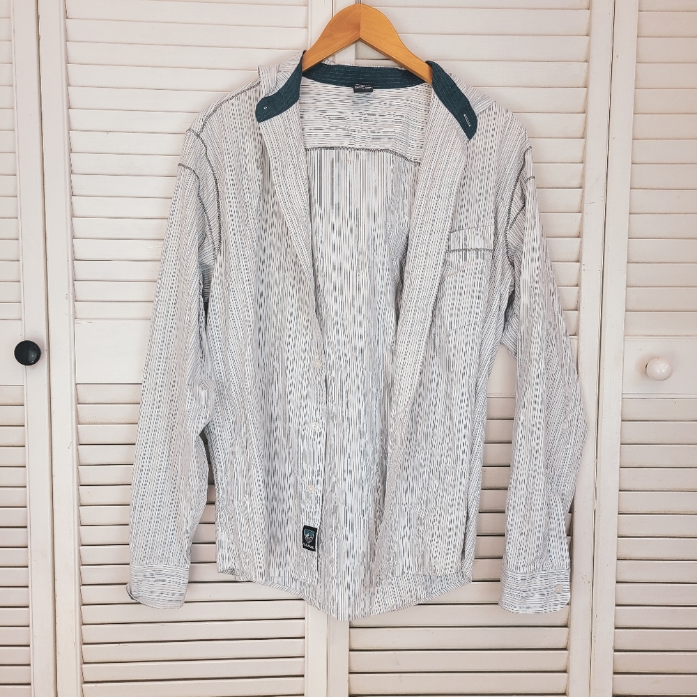 Kuhl Striped Lightweight Hooded Button Up Shirt